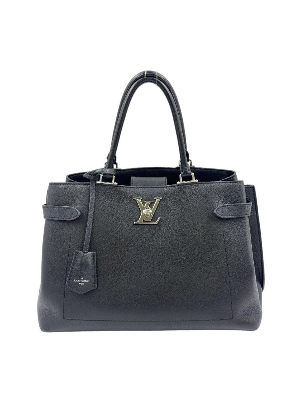 Louis Vuitton Lockme Leather Black Handbag Silver